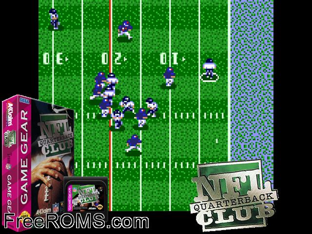 NFL Quarterback Club Game Gear game showing 3D box cover and gameplay screenshot